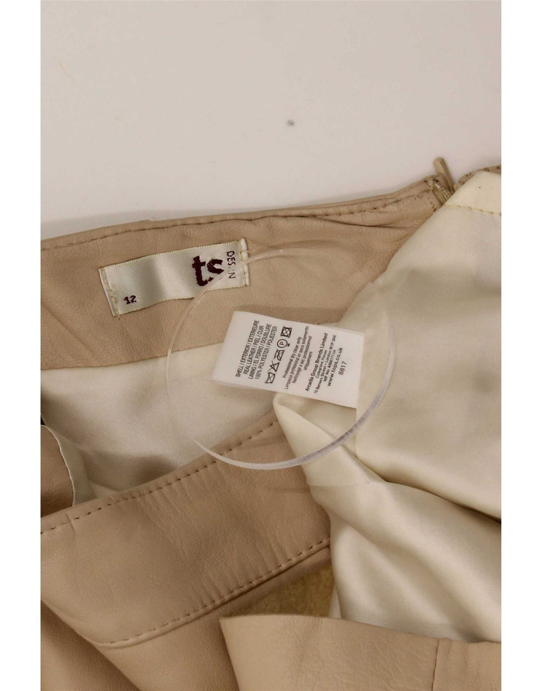 Falda de cuero vintage para mujer Reino Unido 12 Medio W28 Beige
