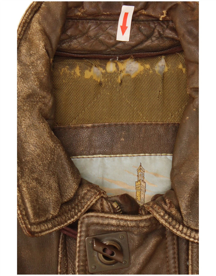 Chaqueta de cuero vintage para hombre IT 50 cuero marrón grande
