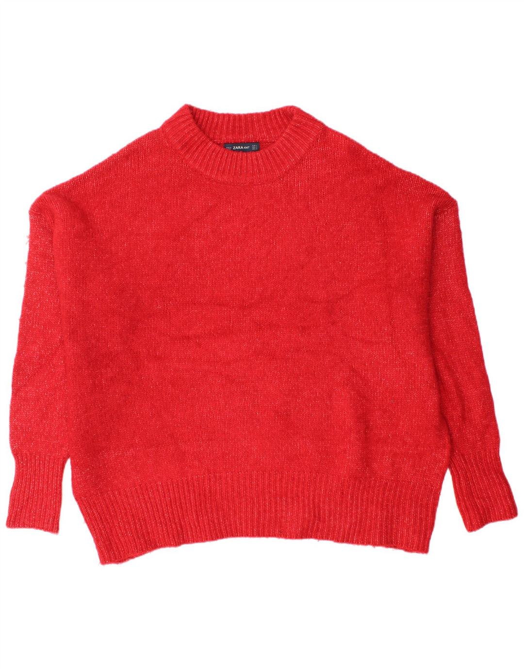 ZARA Jersey oversize con cuello redondo para mujer, talla 40, talla pequeña, acrílico rojo