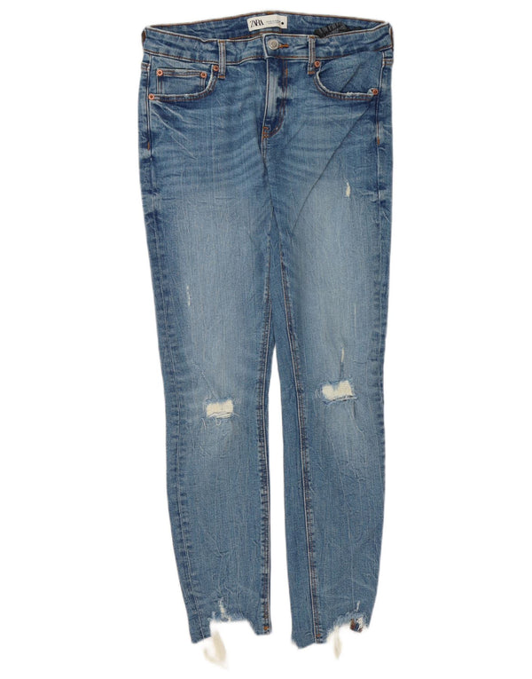 Zara Vaqueros pitillo desgastados para mujer EU 40 Medium W30 L28 Algodón azul