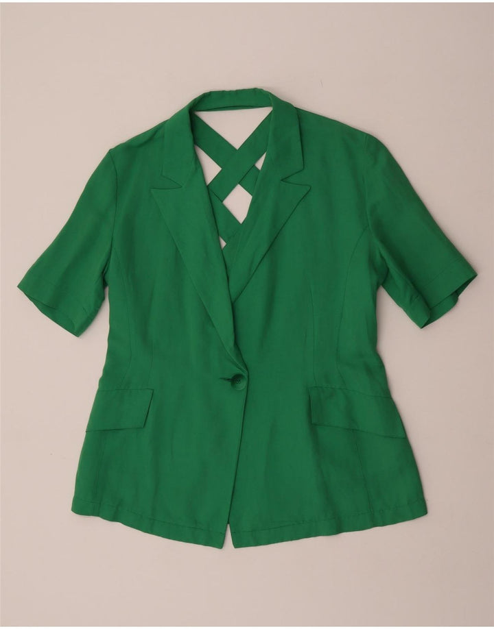 Vintage mujer manga corta 1 botón Blazer chaqueta Reino Unido 16 verde grande