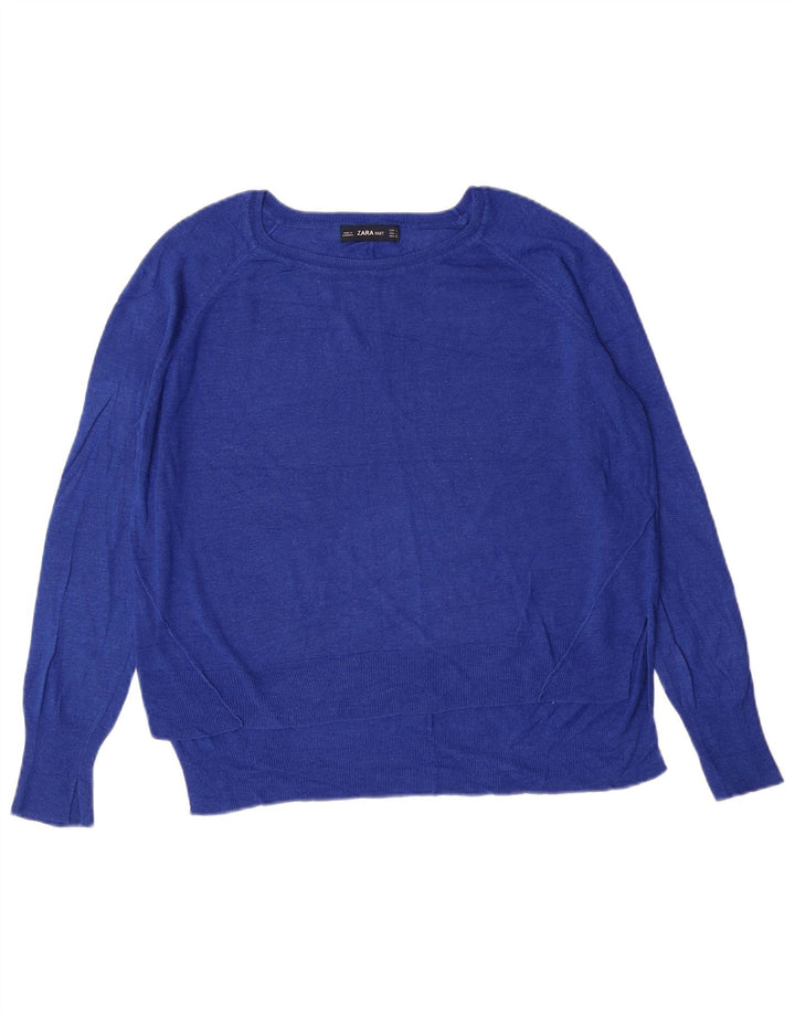 ZARA Jersey con cuello barco para mujer, talla 40, talla grande, viscosa azul