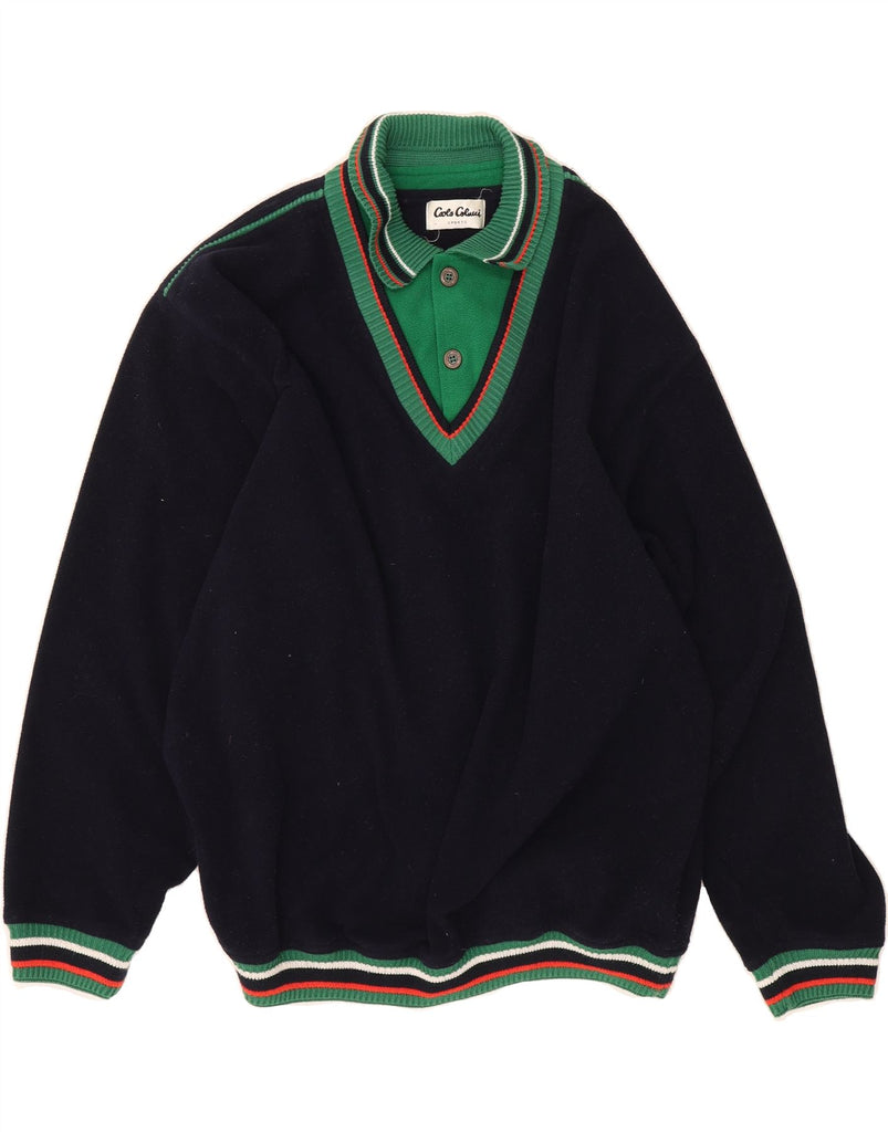 CARLO COLUCCI Mens Fleece Jumper Medium Navy Blue Polyester Vintage Carlo Colucci and Second-Hand Carlo Colucci from Messina Hembry 