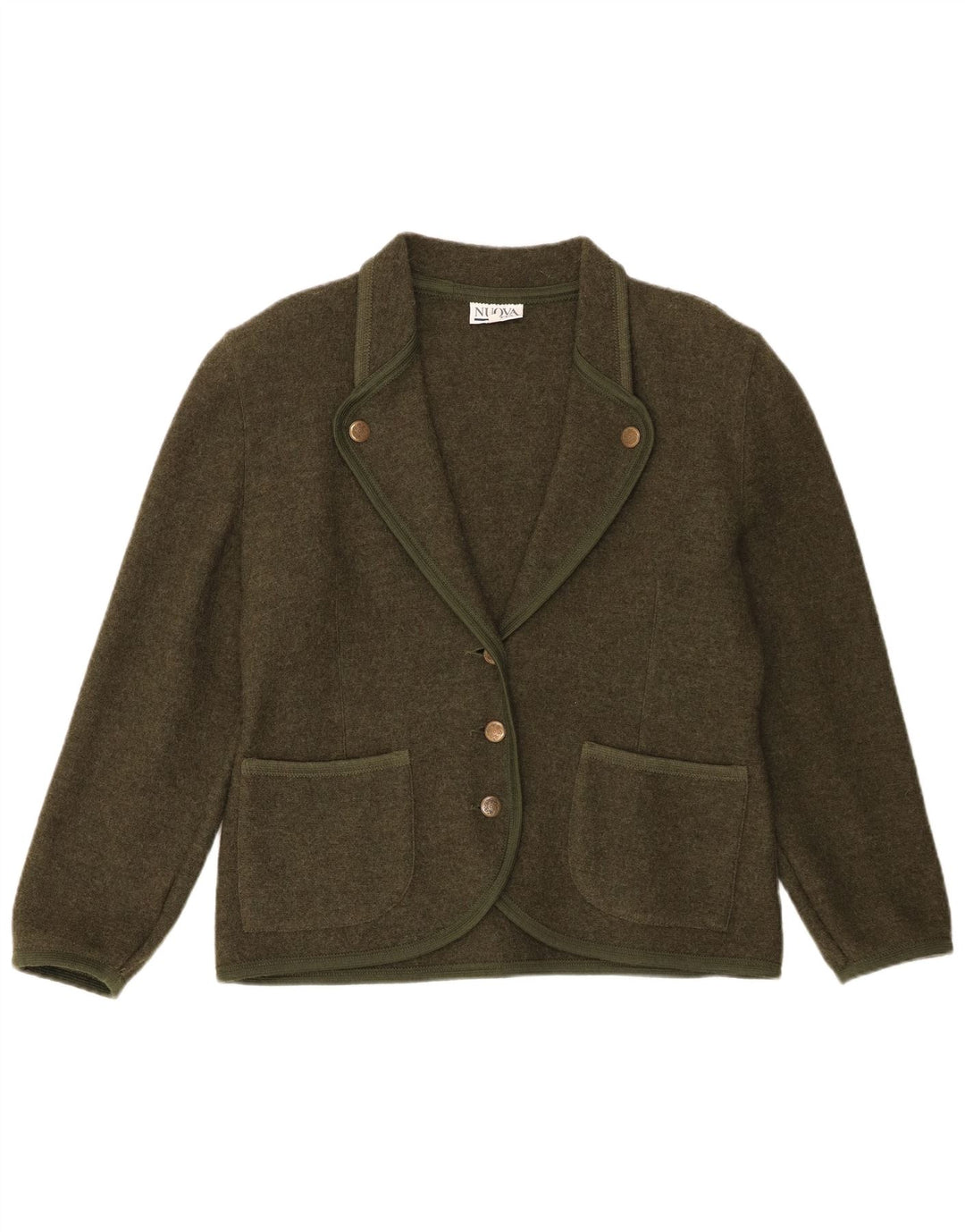 Nuova Citta Chaqueta Blazer de 3 Botones para Mujer IT 46 Grande Lana Virgen Caqui
