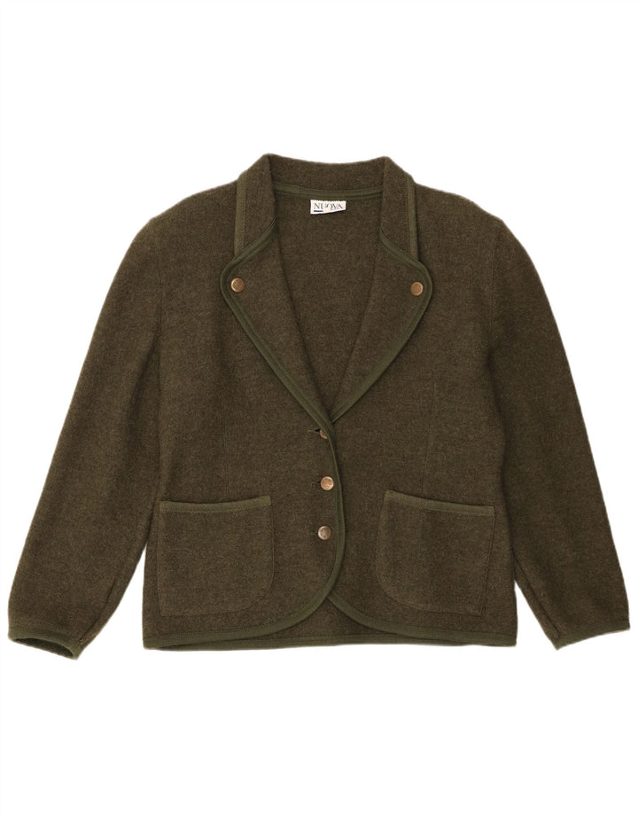 Nuova Citta Chaqueta Blazer de 3 Botones para Mujer IT 46 Grande Lana Virgen Caqui