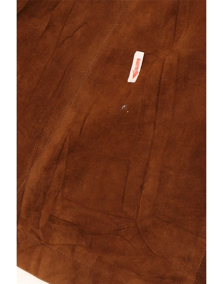 Vintage mujer longline 1 botón ante Blazer chaqueta Reino Unido 10 pequeño marrón