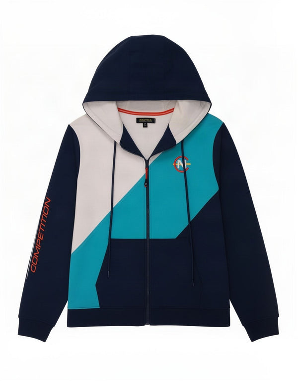 Nautica Suéter con capucha y cremallera gráfica para hombre Algodón azul marino mediano con bloques de color