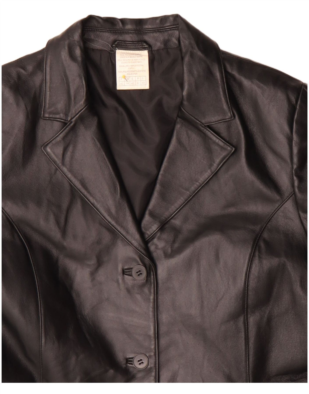 Vintage mujer cuero abrigo Reino Unido 14 poliéster negro grande