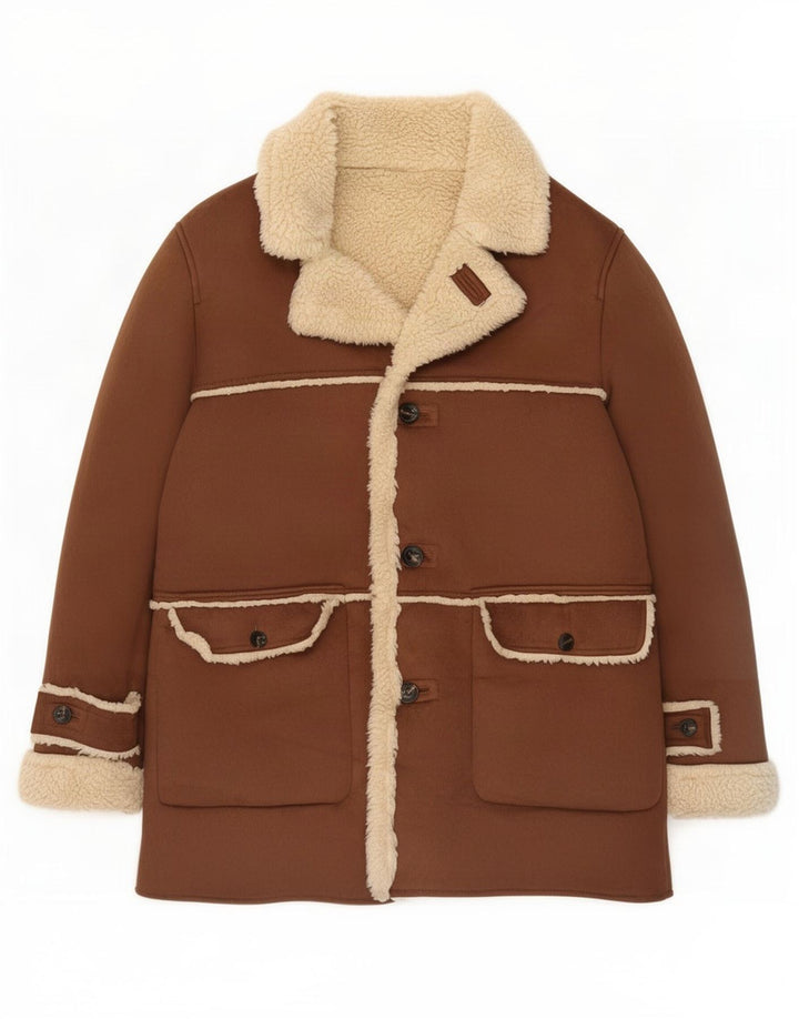 Zara Mens Sherpa Jacket UK 42 XL Marrón Poliéster