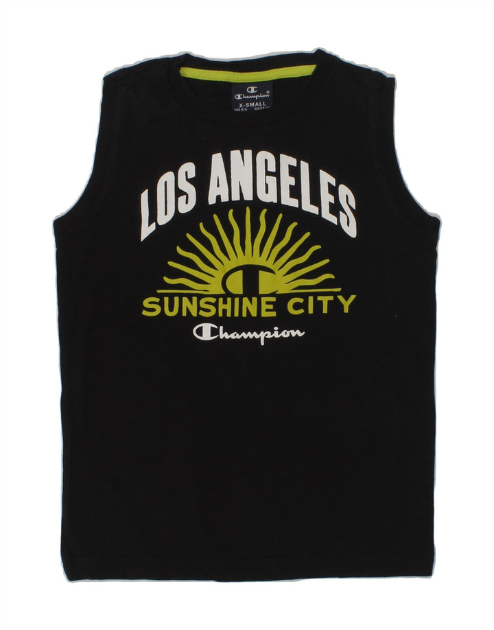 CHAMPION Boys Graphic Vest Top 5-6 Years XS Black Vintage Champion and Second-Hand Champion from Messina Hembry 