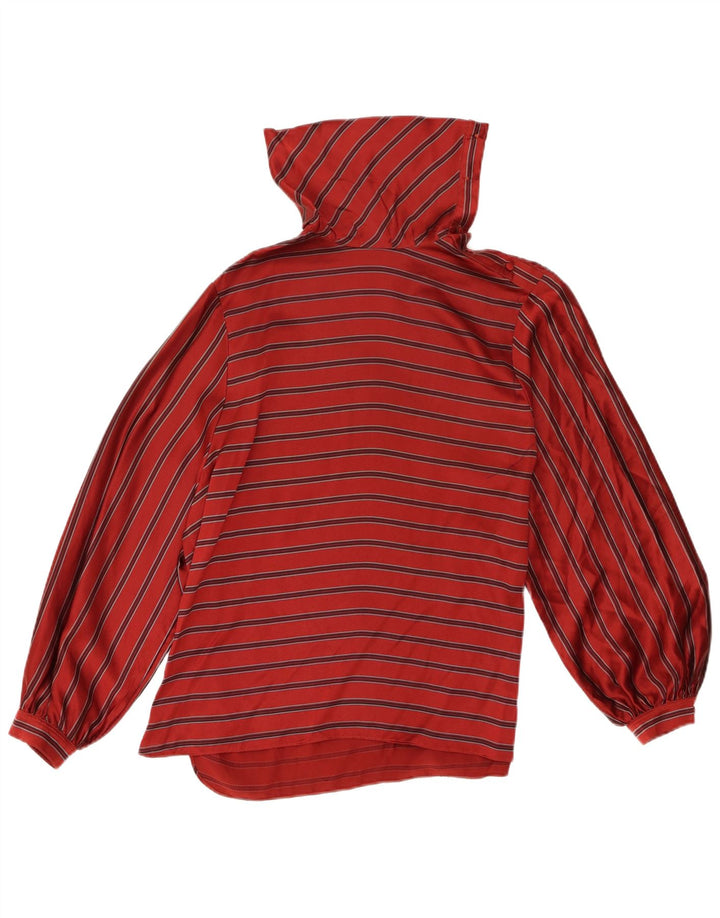 Vintage mujer manga larga botón cuello blusa Top IT 42 rayas rojas medianas