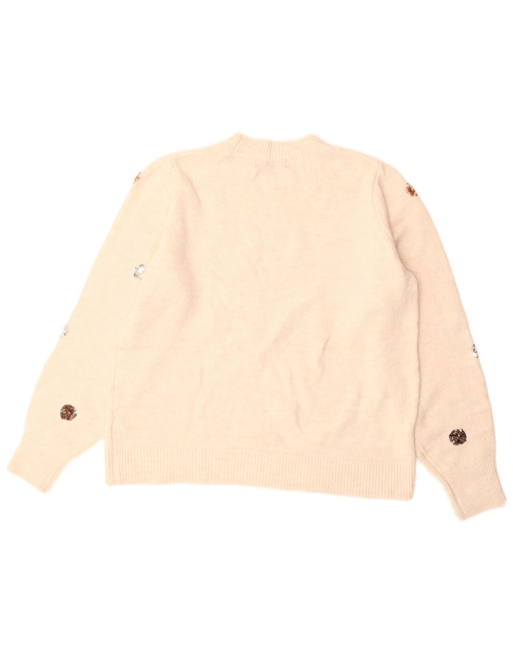 MARKS & SPENCER Suéter tipo jersey con cuello redondo para mujer UK 14 Medium Off White