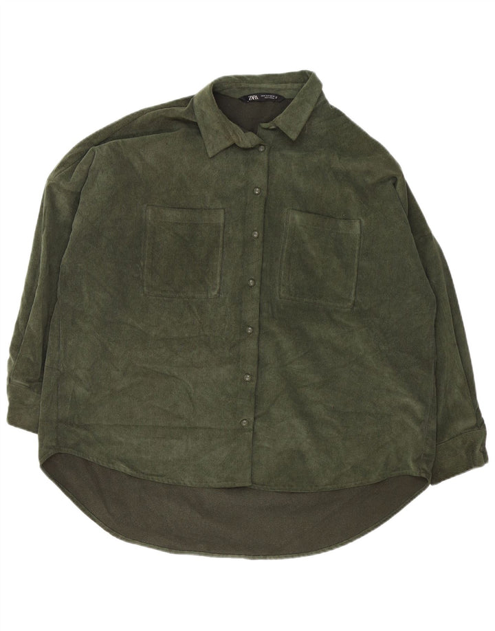 Zara Mujer Camisa De Pana Extragrande UK 44 Poliéster Verde Medio