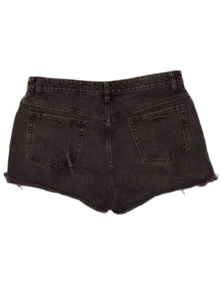 Zara Mujer Pantalones Cortos De Mezclilla Desgastados EU 44 XL W34 Negro