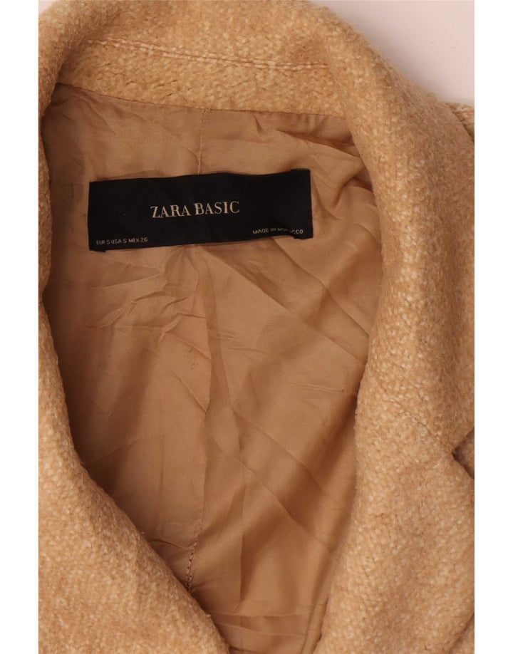 Zara Mujer Abrigo Extragrande De Doble Botonadura UK 10 Small Beige Poliéster