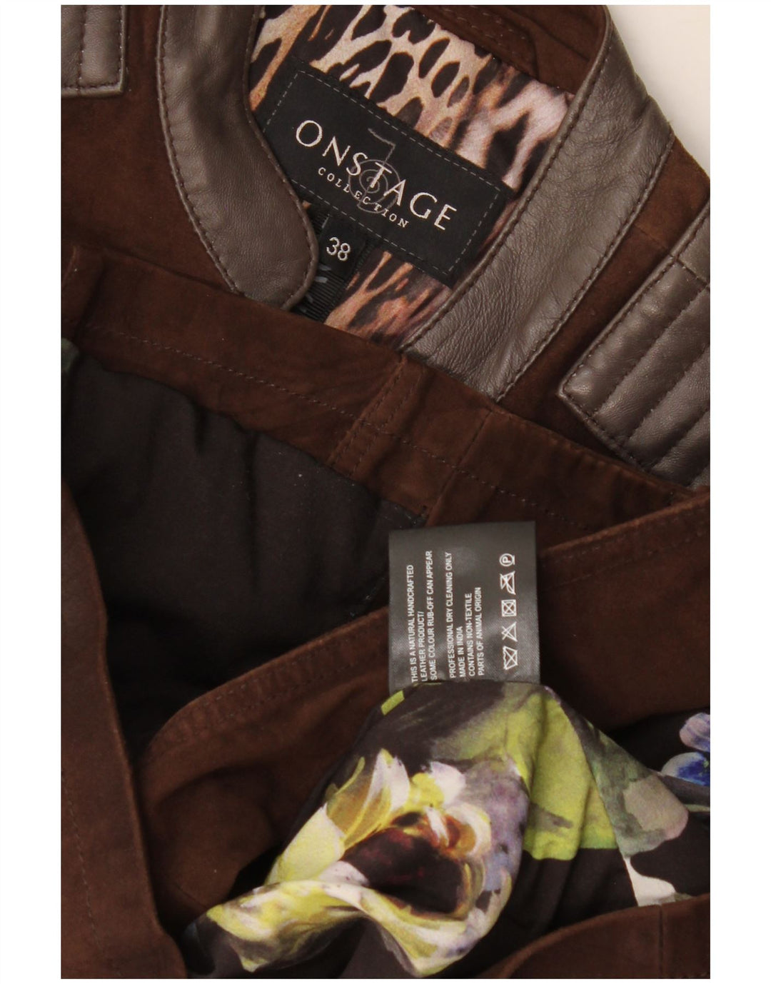 Chaqueta motera de cuero para mujer On Stage IT 38 XS Cuero color block marrón