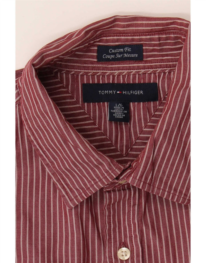 Tommy Hilfiger Camisa de ajuste personalizado para hombre, talla grande, color rojo a rayas