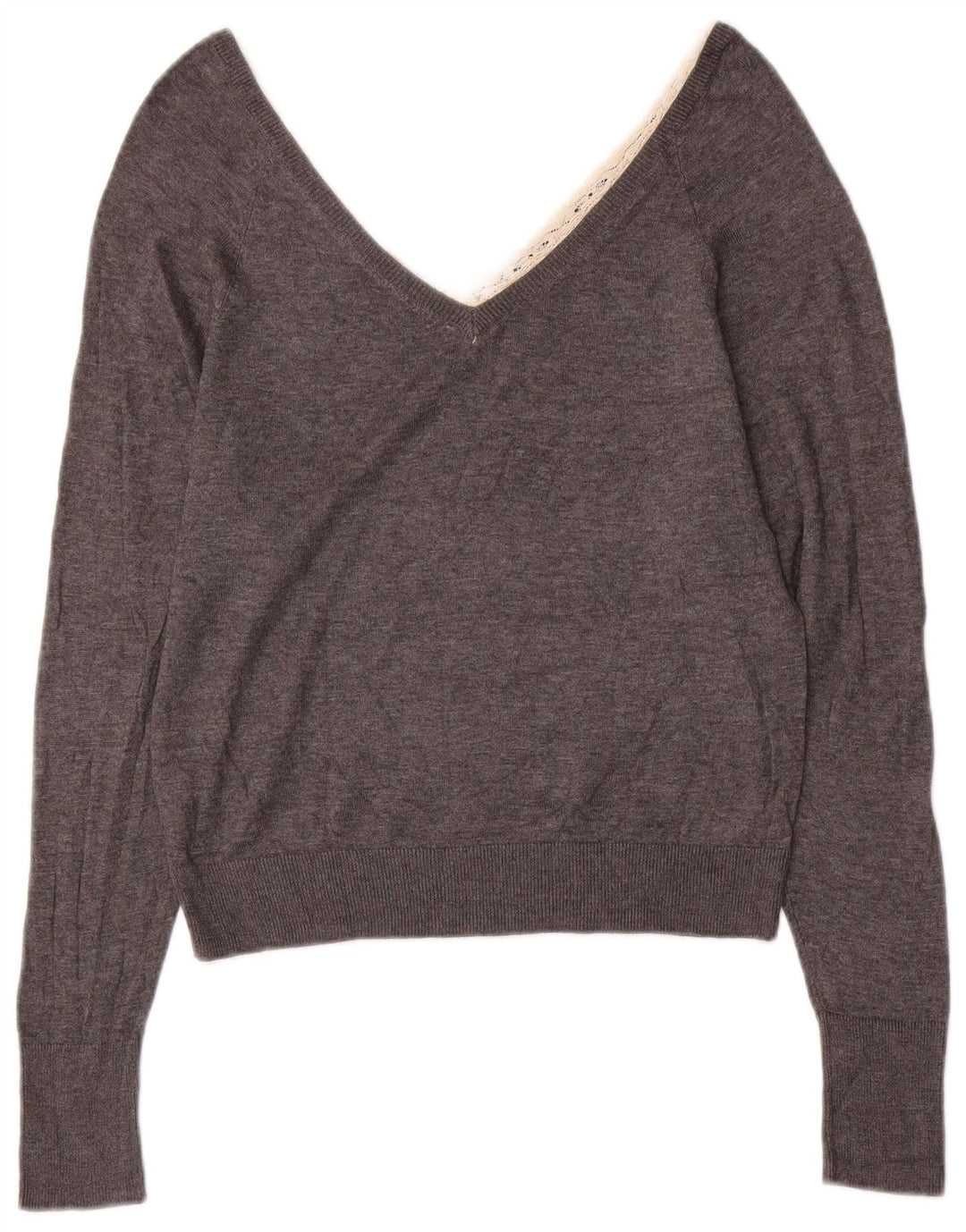 Zara Mujer Jersey con Cuello en V Jersey UK 10 Small Gris