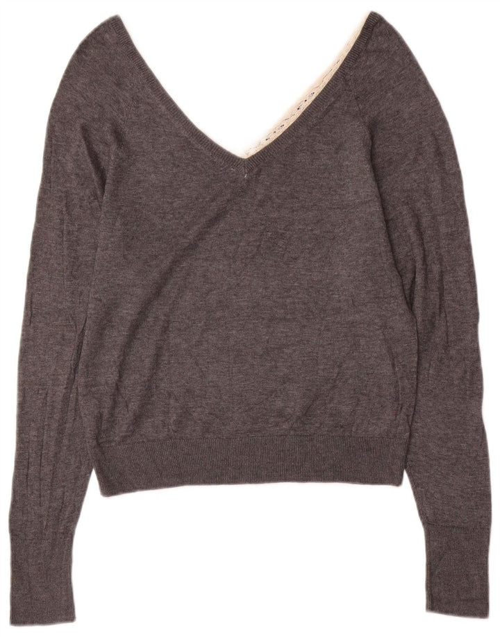 Zara Mujer Jersey con Cuello en V Jersey UK 10 Small Gris
