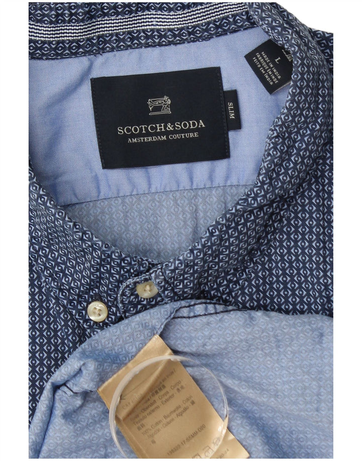 Scotch & Soda Hombre Slim Shirt Large Azul Geométrico Algodón