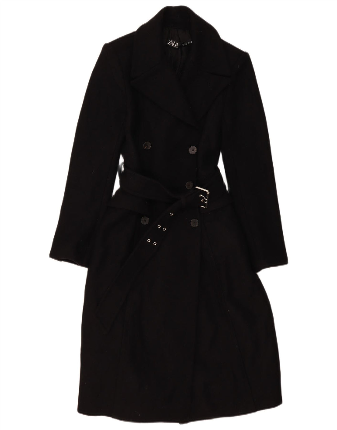 Zara Mujer Abrigo Cruzado UK 10 Small Lana Negra