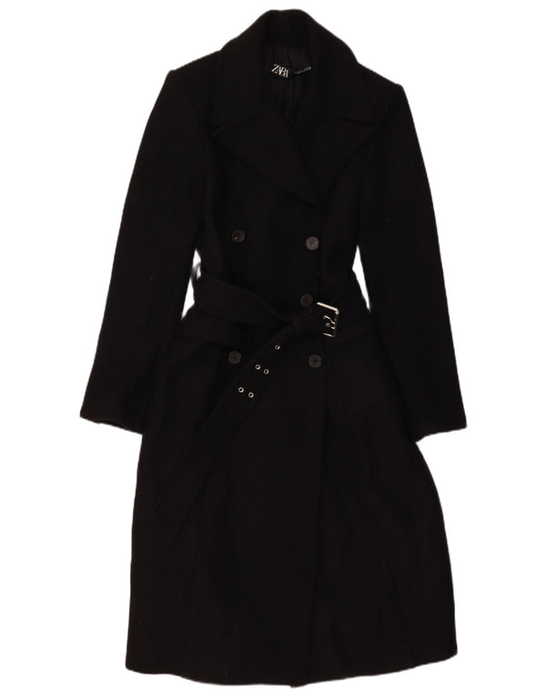 Zara Mujer Abrigo Cruzado UK 10 Small Lana Negra