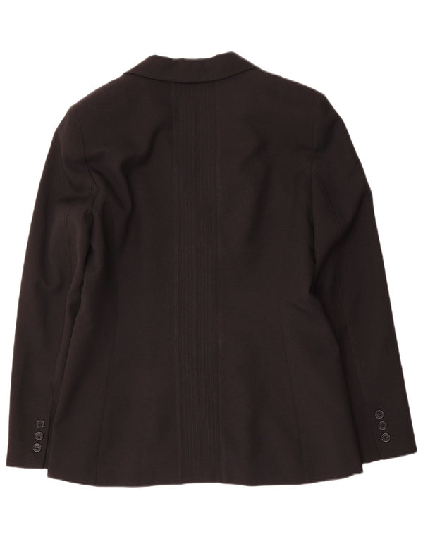 Vintage mujer 2 botones Blazer chaqueta Reino Unido 14 poliéster negro grande
