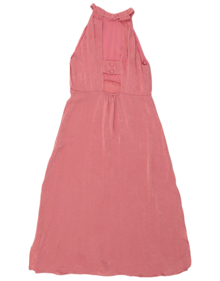 Zara Mujer Maxi Vestido Halter UK 42 Poliéster Rosa Medio