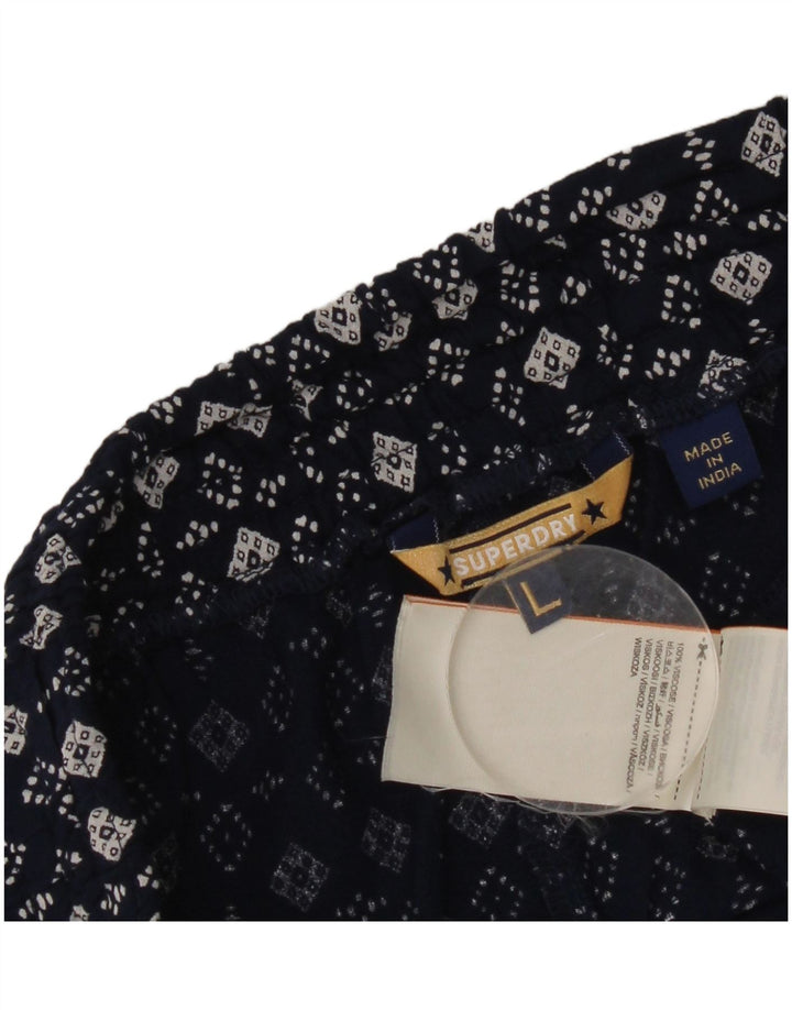 Superdry Hot Pants Mujer Grande W32 Viscosa Geométrica Azul Marino