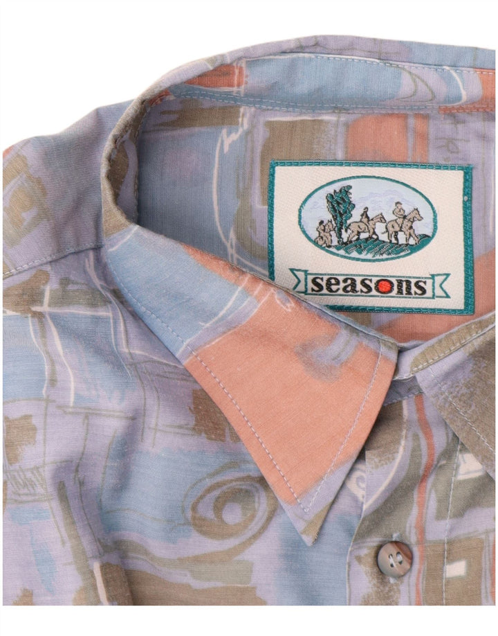 Vintage hombres patrón abstracto camisa de manga corta azul grande