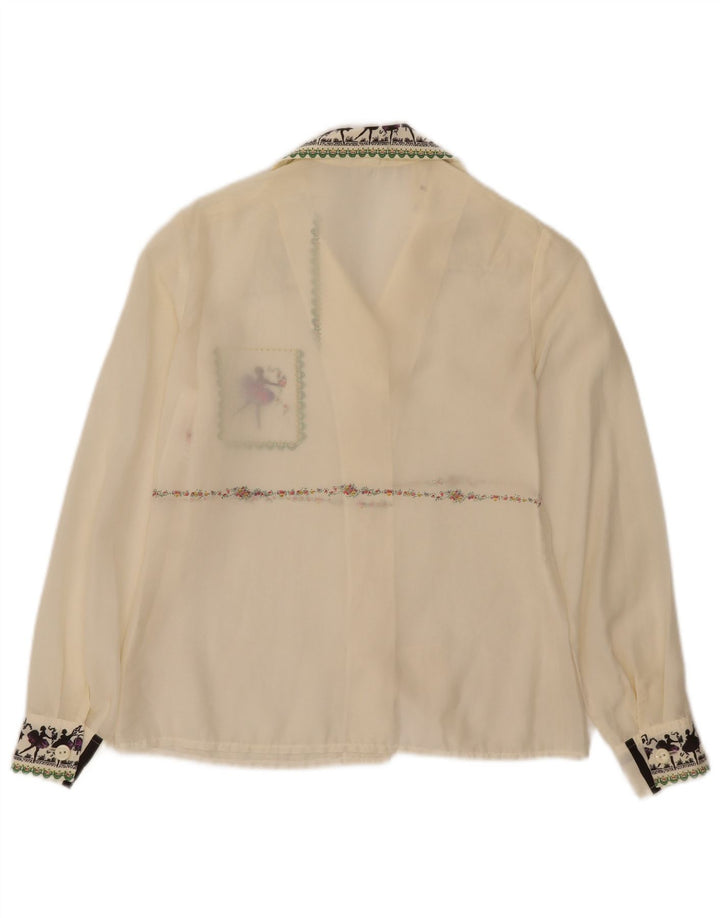 Vintage mujer ver a través de camisa blusa IT 44 Medio Off White Floral