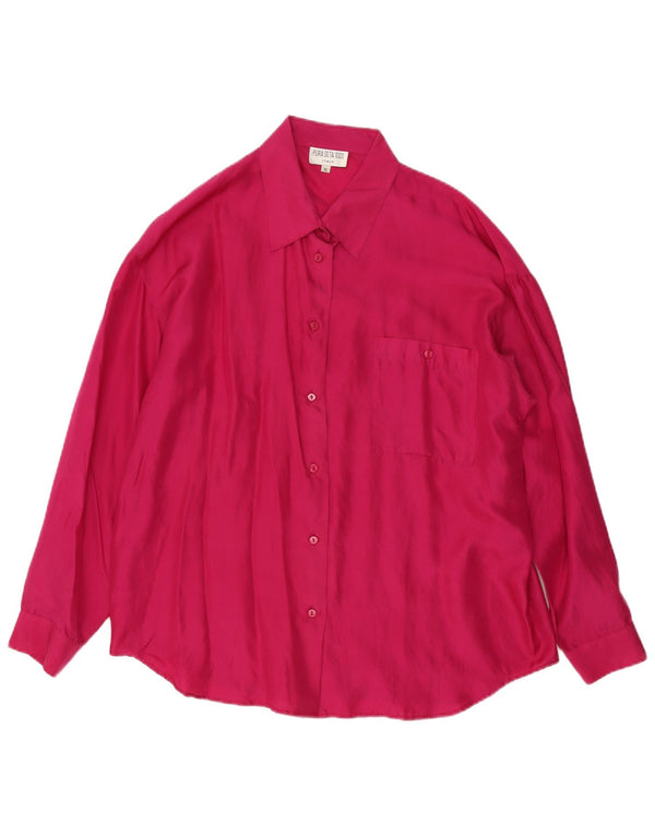 Vintage mujer camisa blusa Reino Unido 18 XL seda rosa
