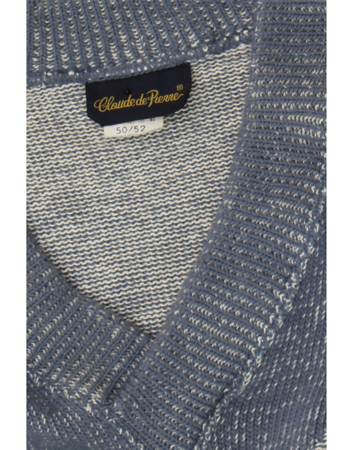 VINTAGE Mens Abstract Pattern V-Neck Jumper Sweater IT 50/52 Medium Blue Vintage Vintage and Second-Hand Vintage from Messina Hembry 