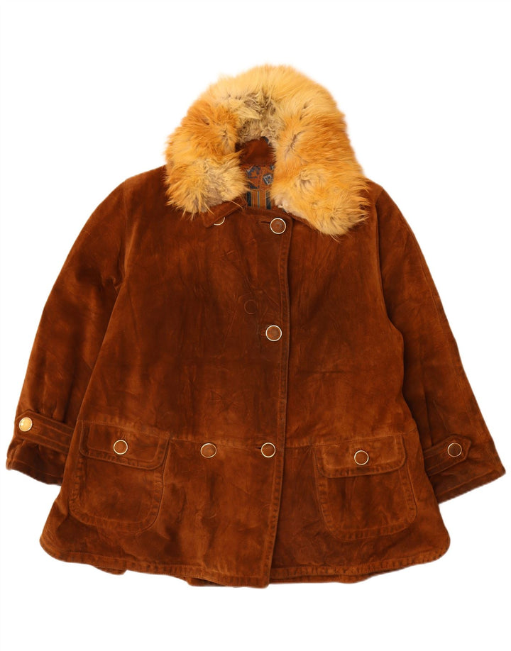 Vintage mujer oversize ante doble pecho abrigo IT 42 Marrón Medio
