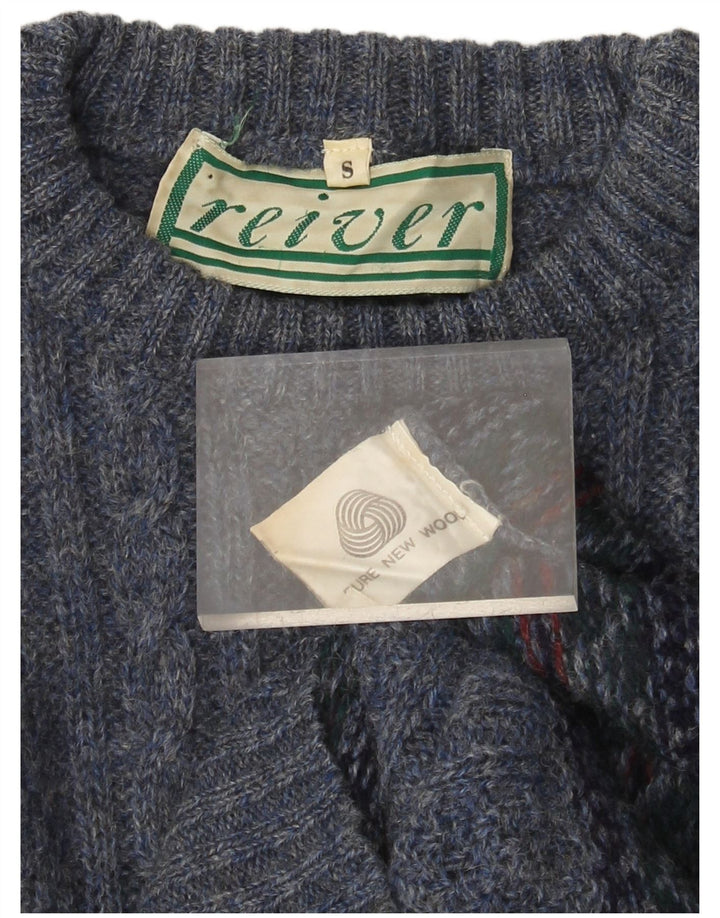 VINTAGE Mujer Crew Neck Jumper Suéter Reino Unido 10 Pequeño Azul Fair Isle