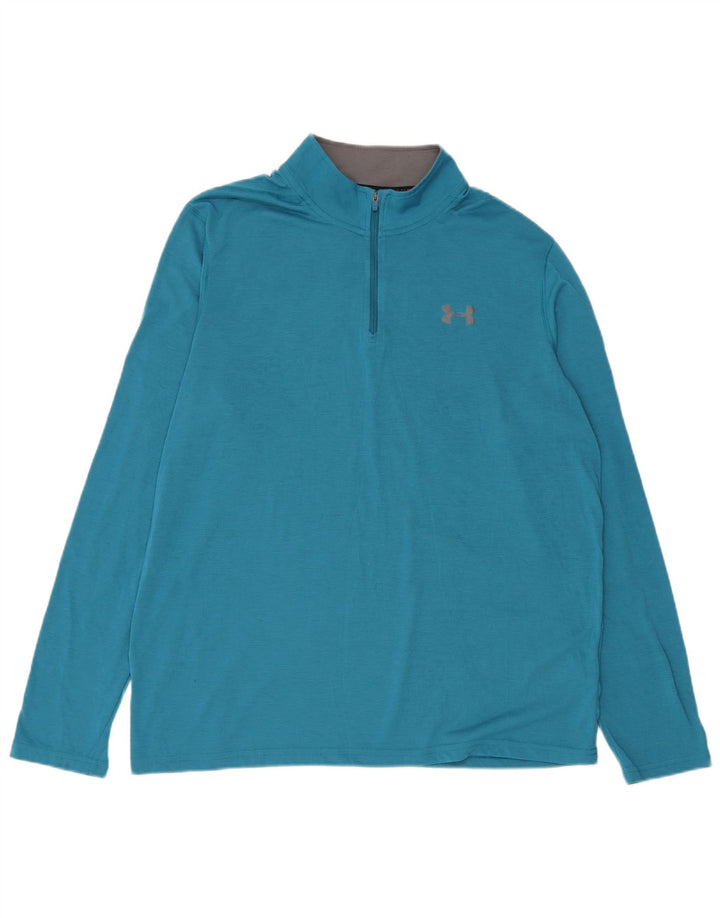 Under Armour Hombre Heat Gear Zip Neck Jersey Chándal Top Grande Azul