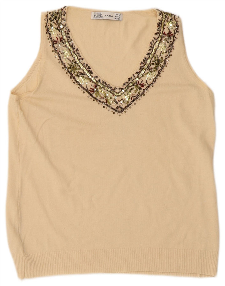 Zara Mujer Chaleco Top Reino Unido 44 Grande Beige Ramio