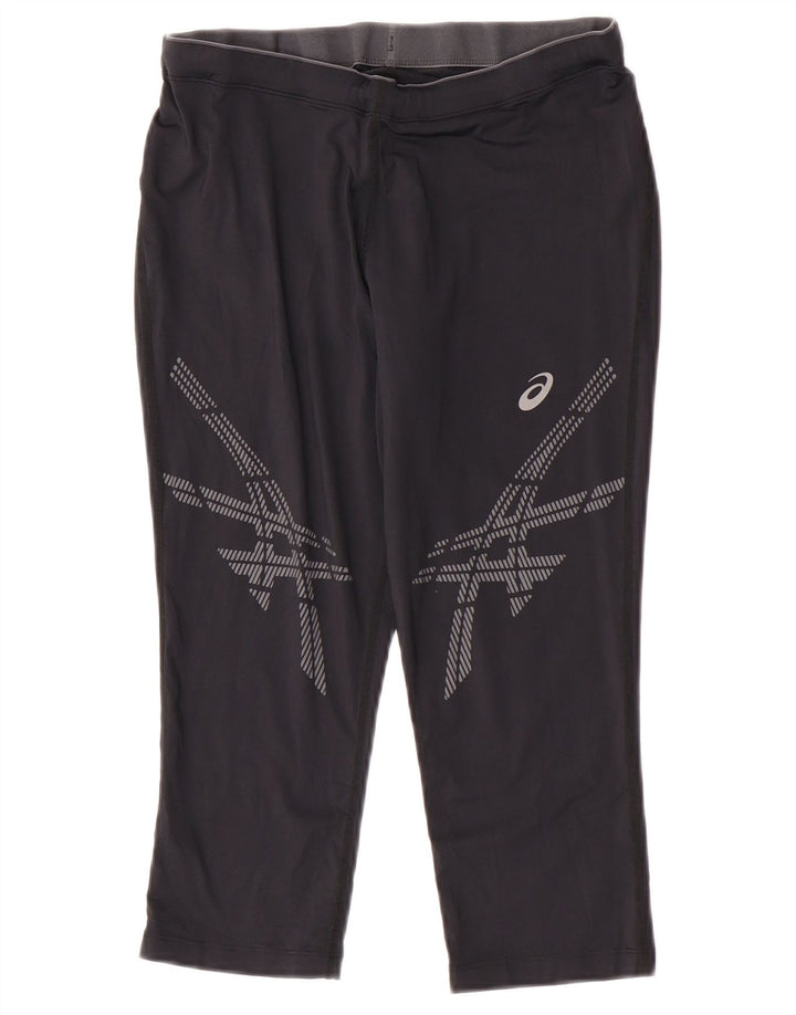 Asics Mujer Graphic Capri Chándal Pantalones UK 12 Medium Negro Poliamida