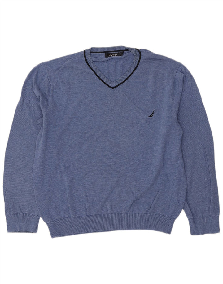 Nautica Jersey con cuello en V para hombre, talla grande, algodón azul