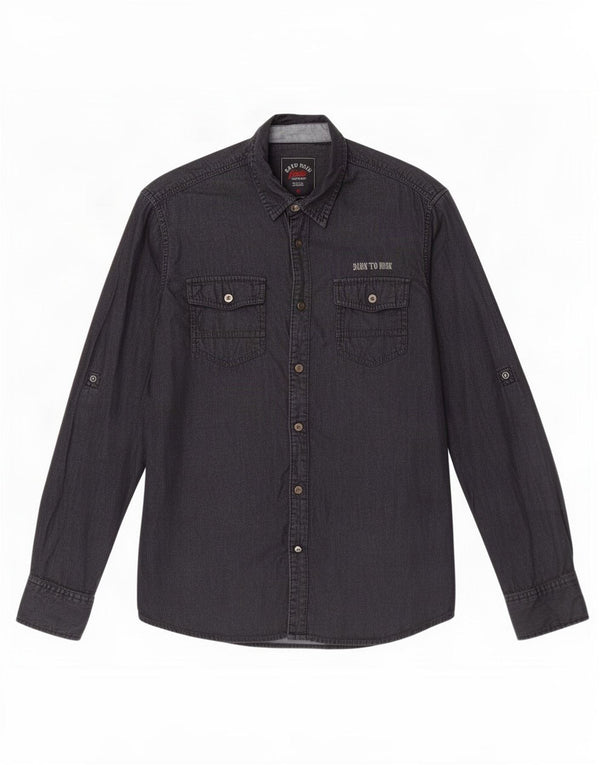 Hard Rock Cafe Mens Guitar Company Camisa Vaquera Mediana Algodón Negro