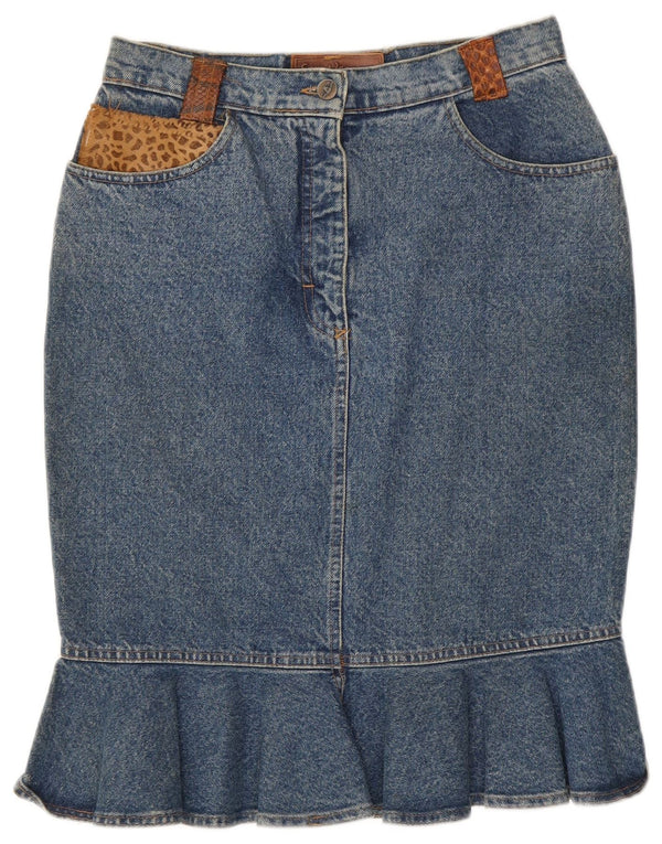 Sem Vaccaro Falda Vaquera Mujer IT 44 Medium W28 Azul Animal Print Algodón