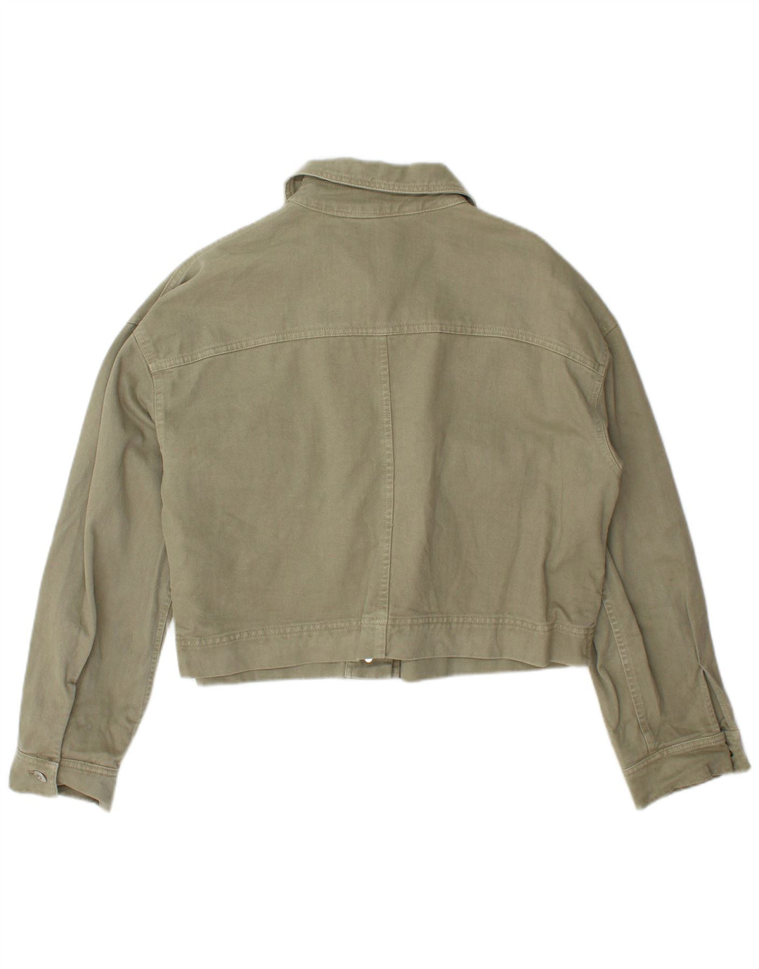 Zara Mujer Crop Denim Chaqueta UK 46 Grande Caqui Algodón