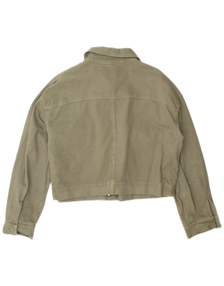 Zara Mujer Crop Denim Chaqueta UK 46 Grande Caqui Algodón