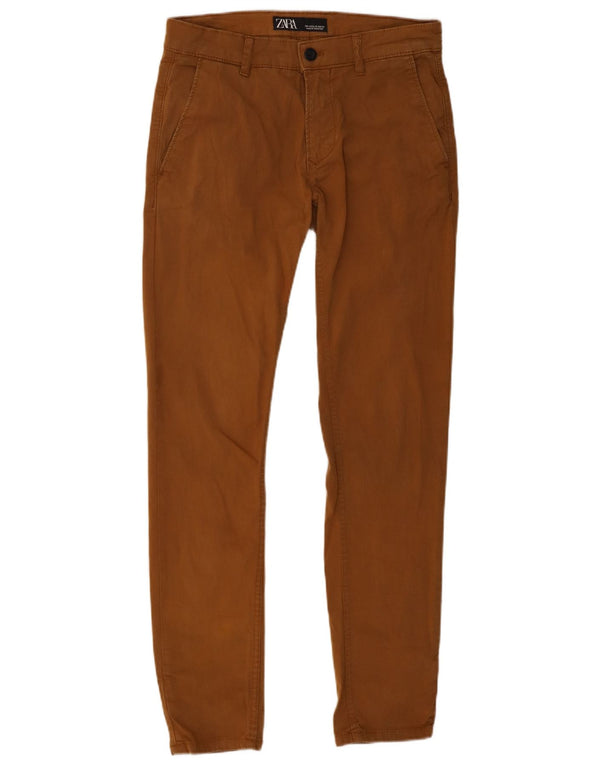 Zara Mens Slim Chino Pantalones EU 38 Small W30 L29 Marrón Algodón