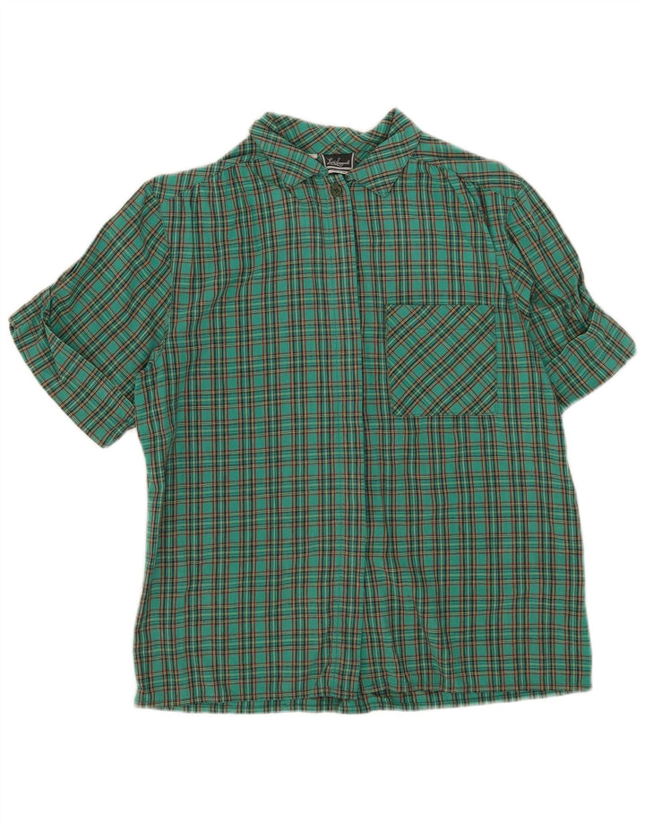 Camisa Luisa Spagnoli Mujer Manga Corta IT 44 Algodón Cuadros Verde Medio