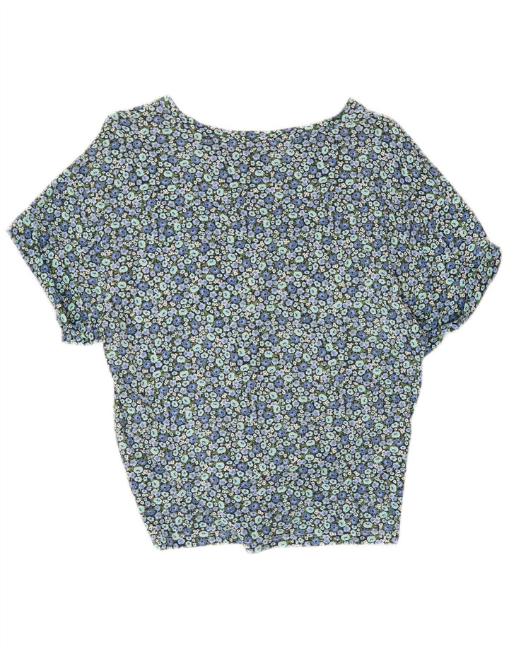 TOMMY HILFIGER Blusa corta para mujer UK 10 Small Blue Floral Cotton