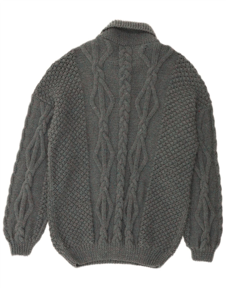 Vintage hombres polo cuello jersey suéter grande gris