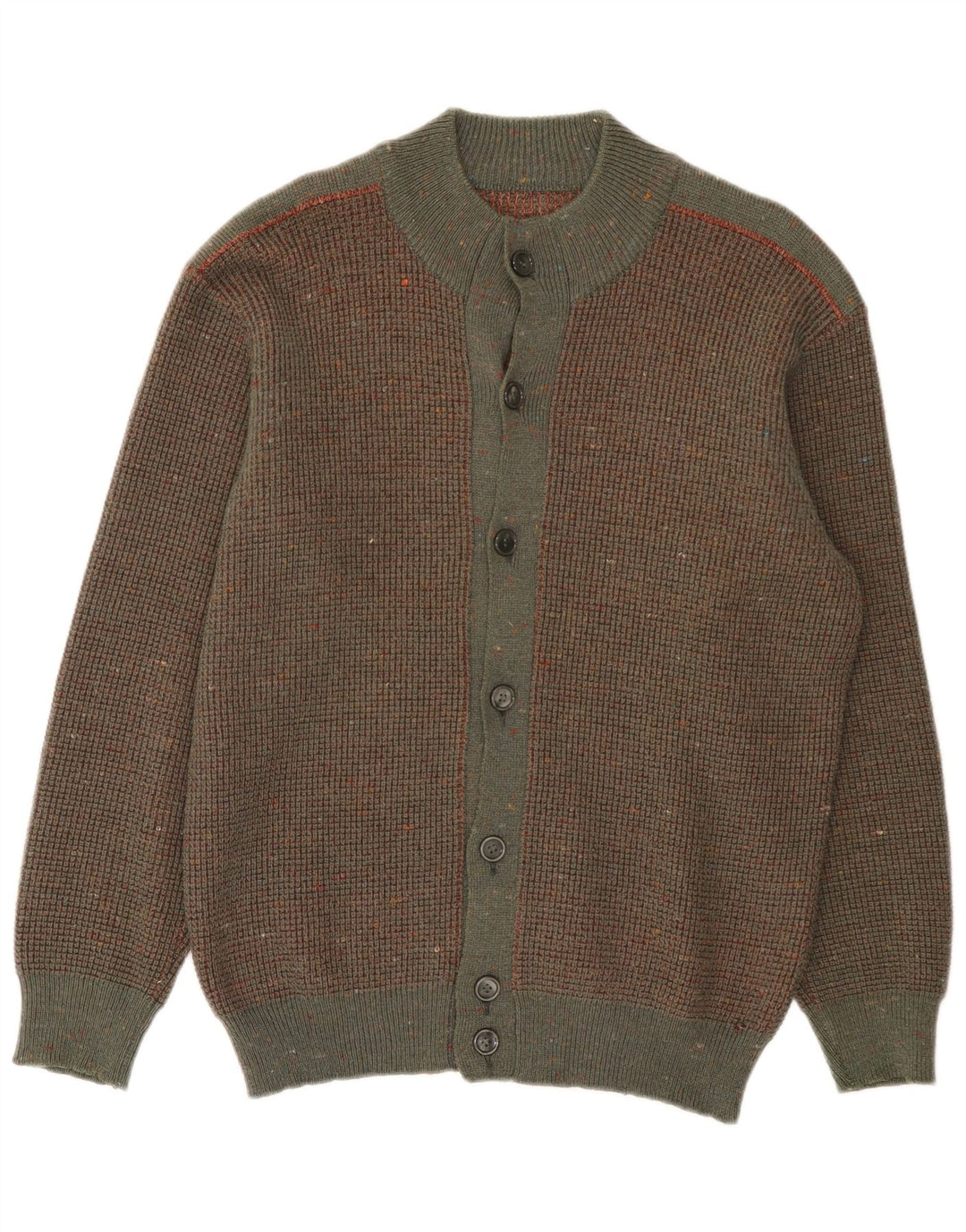 Vintage hombres Cardigan suéter medio marrón lana moteada