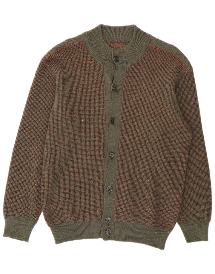 Vintage hombres Cardigan suéter medio marrón lana moteada
