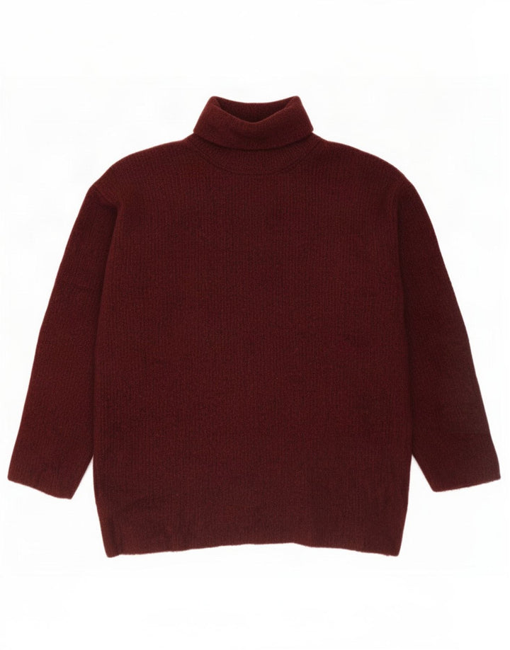 Zara Jersey oversize con cuello vuelto para mujer, talla 44, talla mediana, viscosa granate